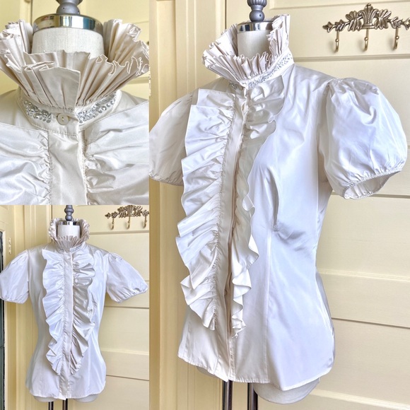 Blumarine Tops - Blugirl Blumarine Embellished Accordion Pleated Collar Blouse